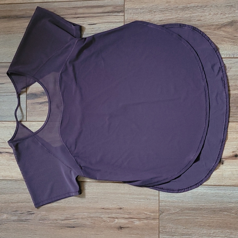 Lululemon Purple Mesh Open Back Workout Top, Short Sleeve, Purple